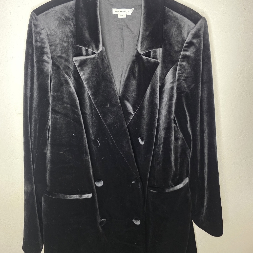Good American Exec Double-breasted Velvet Mini Dress In Black Tuxedo dress 2X - Picture 6 of 11